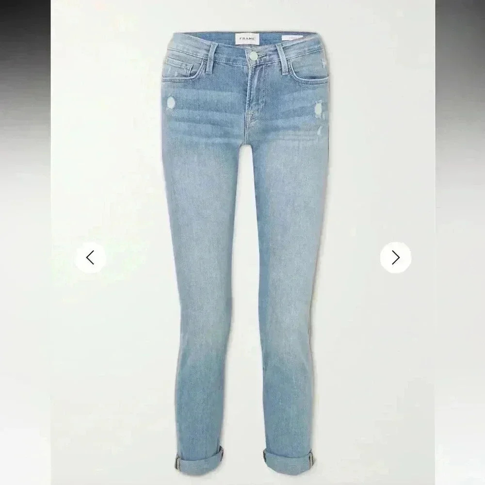 NWT FRAME Denim Le Garcon cropped slim boyfriend organic jeans Humphrey Rips 28